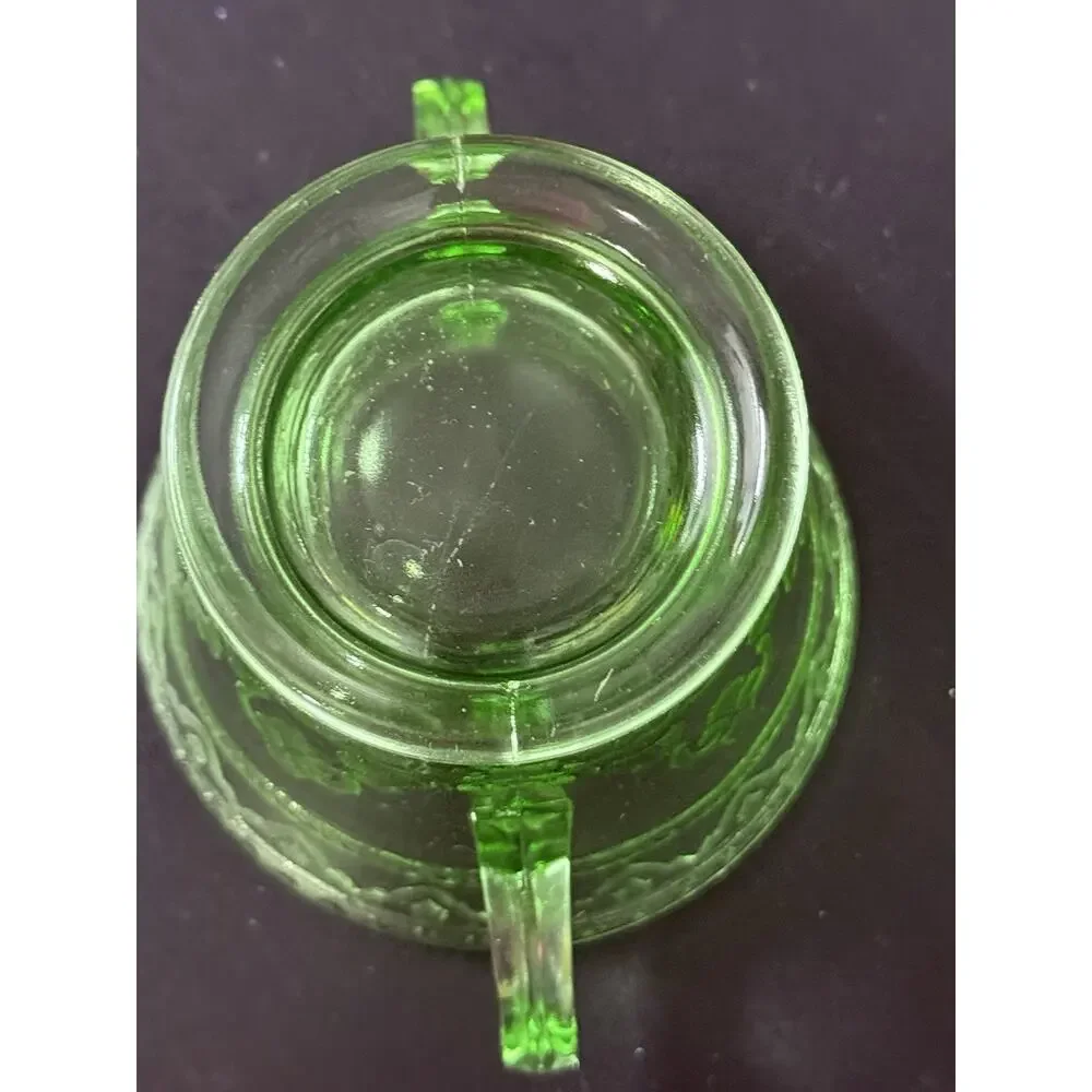 Vintage Green Vaseline Uranium Glass Depression Glass Sugar Bowl Cubist Pattern